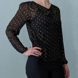 BANANA REPUBLIC| long sleeve sheer top black and gold - SIZE S